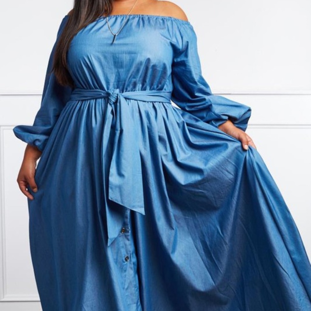 Denim Off Shoulder Maxi Dress